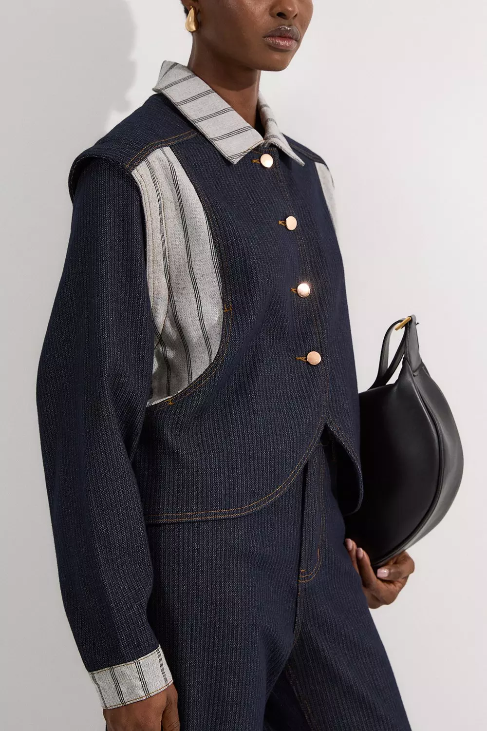 英国【Karen Millen】ストライプデニムボタンスルー ジャケット Stripe Denim Button Through Tailored Jacket | Karen Millen